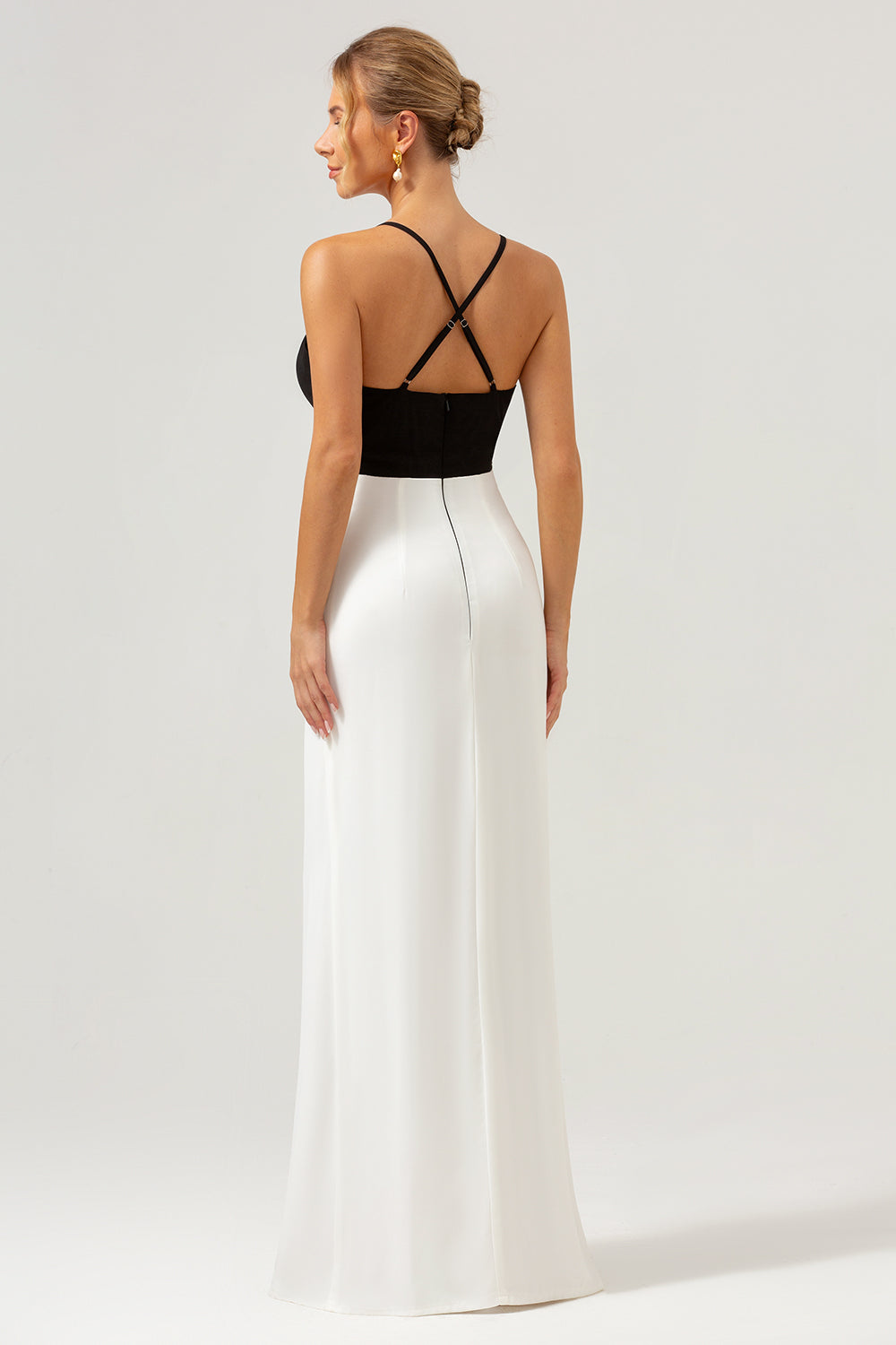 Vestido Elegante Para Mujer MODETREND - Manga 3/4, Escote En V Profundo, Color Blanco, Talla S