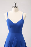 Azul Oscuro Vestido de Dama de Honor Tipo A con Tirantes Finos
