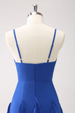 Azul Oscuro Vestido de Dama de Honor Tipo A con Tirantes Finos