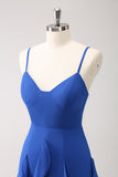 Azul Oscuro Vestido de Dama de Honor Tipo A con Tirantes Finos