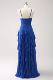 Azul Oscuro Vestido de Dama de Honor Tipo A con Tirantes Finos