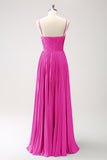 Fucsia Vestido de dama de Honor Largo con Escote Corazón