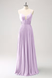Fucsia Vestido de dama de Honor Largo con Escote Corazón