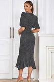 Negro Vestido formal fruncido con cuello V y lunares ajustados