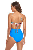 Traje de baño de cintura alta con estampado floral de tirantes de espagueti azul