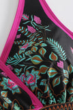 Trajes de baño de 2 piezas con estampado boho push up de tirantes halter de flores negras