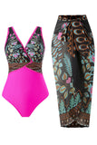 Trajes de baño de 2 piezas con estampado boho push up de tirantes halter de flores negras