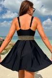 Traje de baño con detalle de costura Tankini Conjunto de bloques de color negro