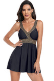 Traje de baño con detalle de costura Tankini Conjunto de bloques de color negro
