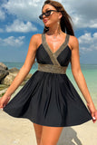 Traje de baño con detalle de costura Tankini Conjunto de bloques de color negro