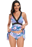 Tirantes anchos verdes con estampado de cuello en V Tankini Trajes de baño de dos piezas