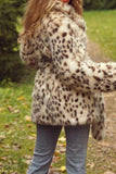 Maxi Abrigo de Piel de Oveja con Cinturón con Estampado de Leopardo