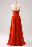 Vestido largo de dama de honor halter halter naranja
