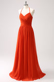 Vestido largo de dama de honor halter halter naranja