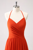 Vestido largo de dama de honor halter halter naranja