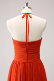 Vestido largo de dama de honor halter halter naranja
