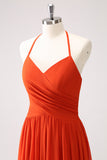 Vestido largo de dama de honor halter halter naranja