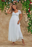 Vestido largo de dama de honor premamá blanco de línea A Line con mangas cortas