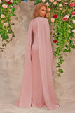 Vestido de invitada de boda premamá rosa con capa