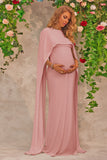 Vestido de invitada de boda premamá rosa con capa