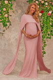 Vestido de invitada de boda premamá rosa con capa