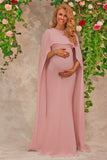 Vestido de invitada de boda premamá rosa con capa