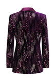 Chal púrpura brillante Solapa lentejuelas Blazer de fiesta
