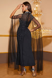 Vestido de fiesta largo de sirena con abalorios negros con purpurina