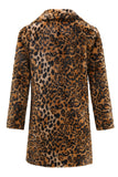 Abrigo de invierno para hombre de piel sintética con estampado de leopardo marrón de longitud media y cuello solapa