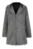 Abrigo de piel sintética gris para hombre largo de invierno solapa de color liso manga larga