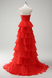 Vestido de fiesta largo naranja con abertura