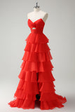 Vestido de fiesta largo naranja con abertura
