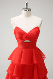Vestido de fiesta largo naranja con abertura