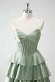 Vestido largo de baile con corsé de cuentas y cuentas de princesa en color burdeos con abertura