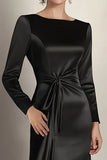 Vestido largo sirena negro de manga larga fruncido de satén madre de la novia