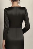 Vestido largo sirena negro de manga larga fruncido de satén madre de la novia