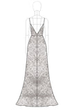 Vestido formal de línea A con lentejuelas plateadas con cuello en V brillante