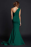 Vestido formal largo de sirena caqui de un hombro