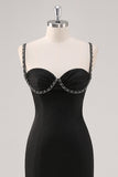 Vestido formal simple de tirantes negros con tirantes finos