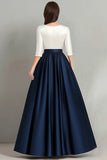 Azul marino blanco A Line Medias Mangas Fruncido Madre De La Novia Vestido
