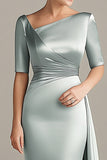 Vaina Gris Plata Satén Medias Mangas Madre De La Novia Vestido