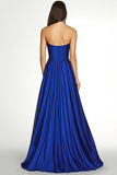 Vestido formal maxi línea de línea A de gasa asimétrica plisada azul real