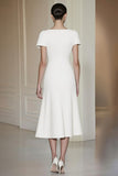 Vestido formal midi blanco ajustado de manga corta recto lápiz