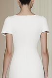 Vestido formal midi blanco ajustado de manga corta recto lápiz