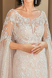 Elegante vestido de novia de la madre de la novia con mangas casquillo beige con apliques de encaje