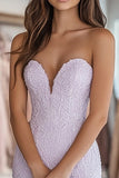 Lila Novia Apliques de Encaje Vaina Vestido de Fiesta Largo