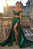 Verde Oscuro Off The Shoulder 2 Piezas Alto-Bajo Vestido de Fiesta Largo