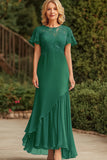 Vestido Madre de la Novia de Gasa de Encaje Verde Oscuro con Manga Corta