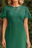 Vestido Madre de la Novia de Gasa de Encaje Verde Oscuro con Manga Corta