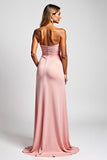 Novia de satén rosa Una línea Vestido largo de dama de honor